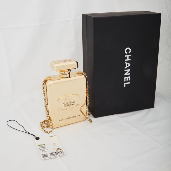 CHANEL GOLD METAL PERFUME BOTTLE EVENING BAG - Picture 4 of 7